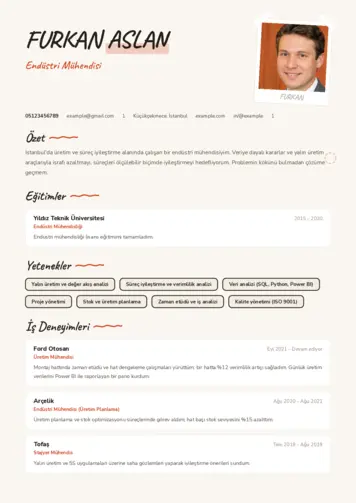 Endüstri Mühendisi CV Örnekleri cv indir